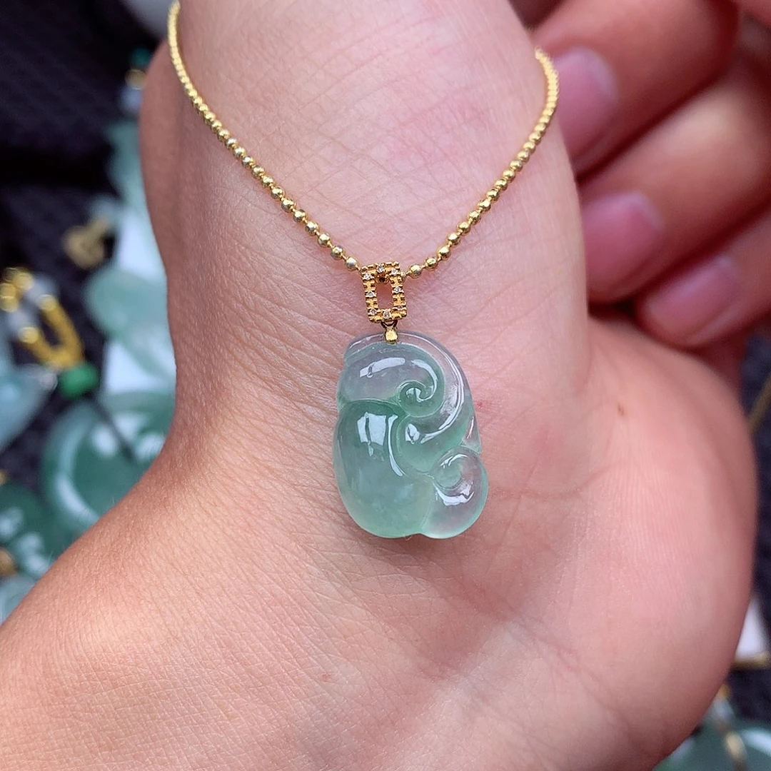 吊坠(不含链)18K金镶嵌翡翠