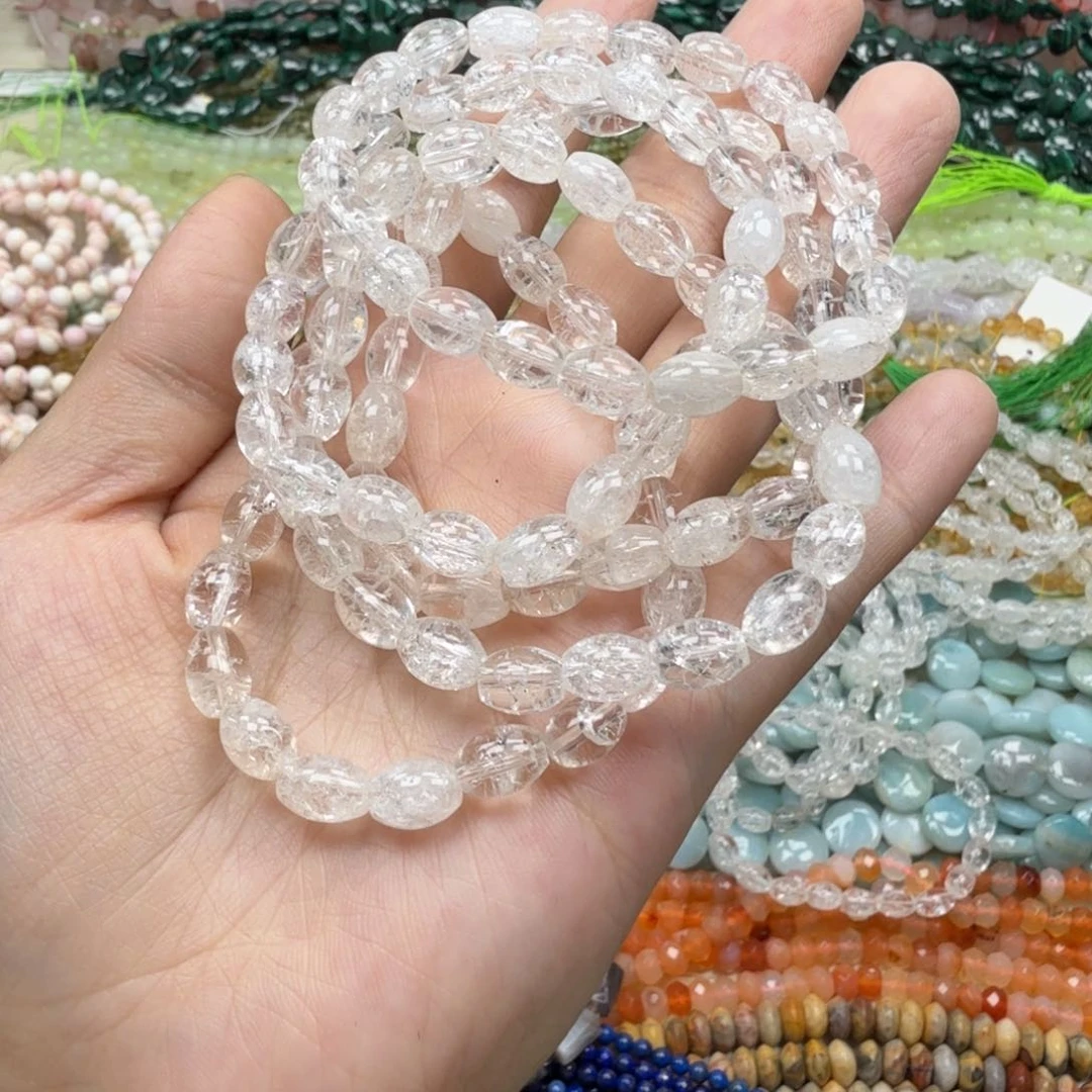 紫晶珠宝半成品未镶嵌5×7白阿赛米珠手链一条