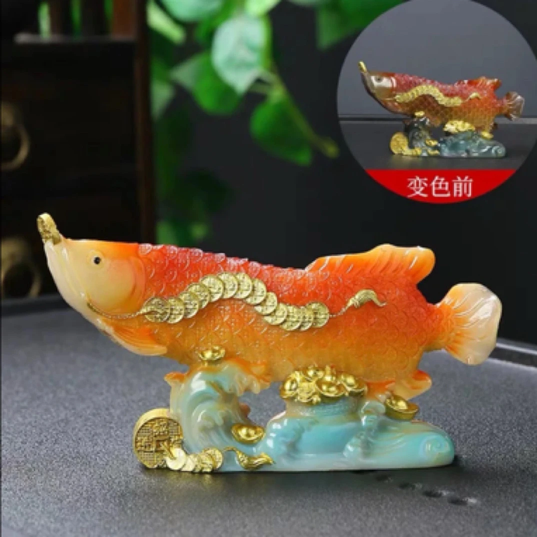 招财金龙鱼摆件树脂变色茶宠茶玩茶道装饰家居客厅办公室装饰品