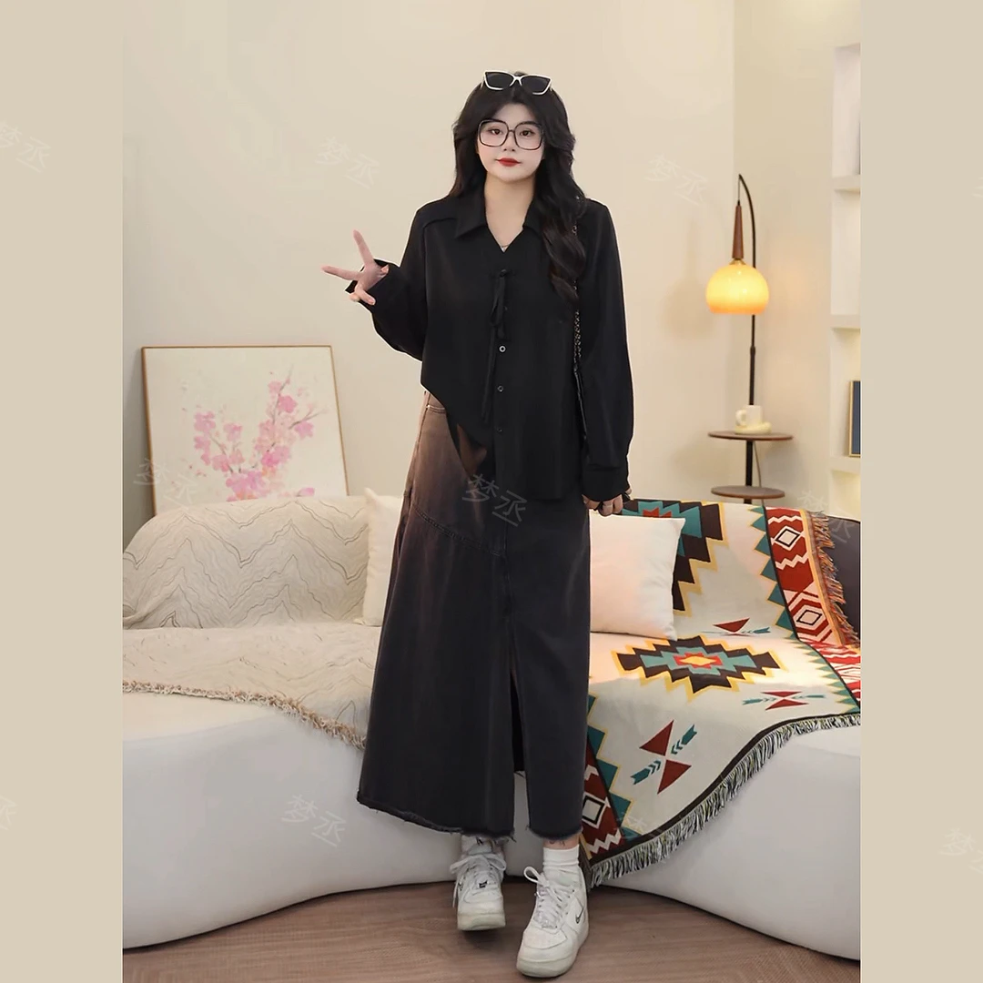 梦丞-大码女装胖mm早秋法式通勤高级感显瘦系带长袖衬衫上衣女