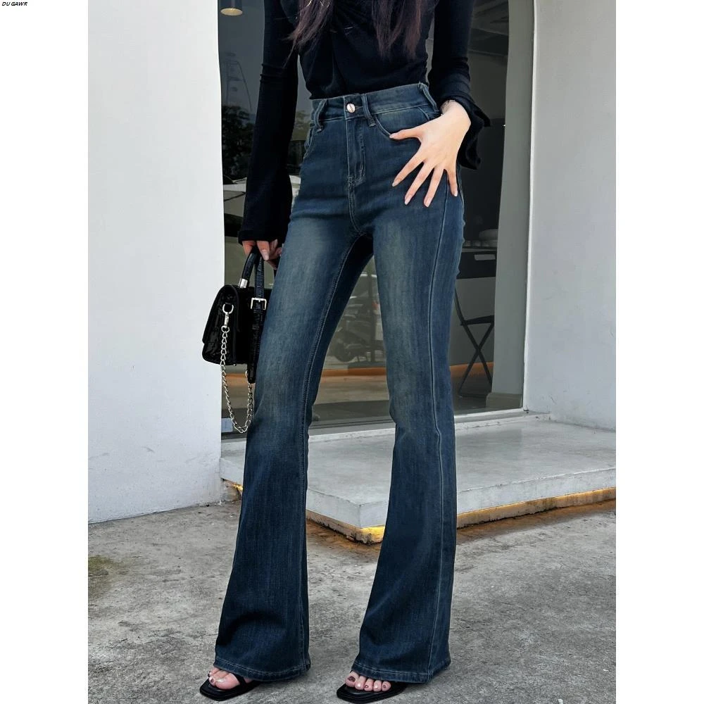 水泥灰微喇叭牛仔裤女春秋季2025新款高腰紧身显瘦显高直筒马蹄裤