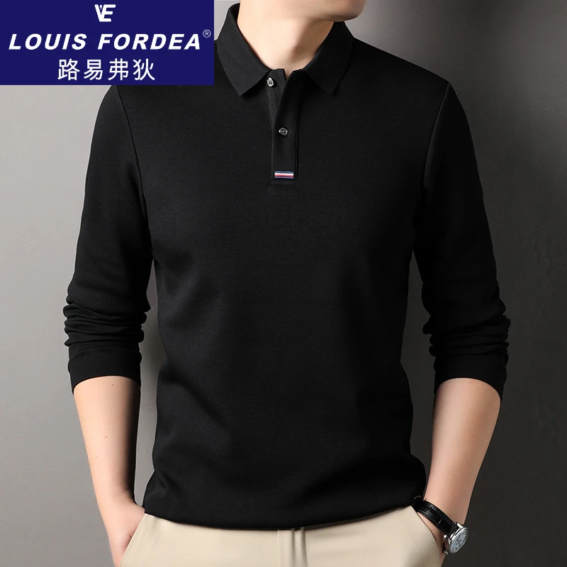 Louis Fordea/路易弗狄长袖t恤男士新款休闲装轻奢打底polo衫男款