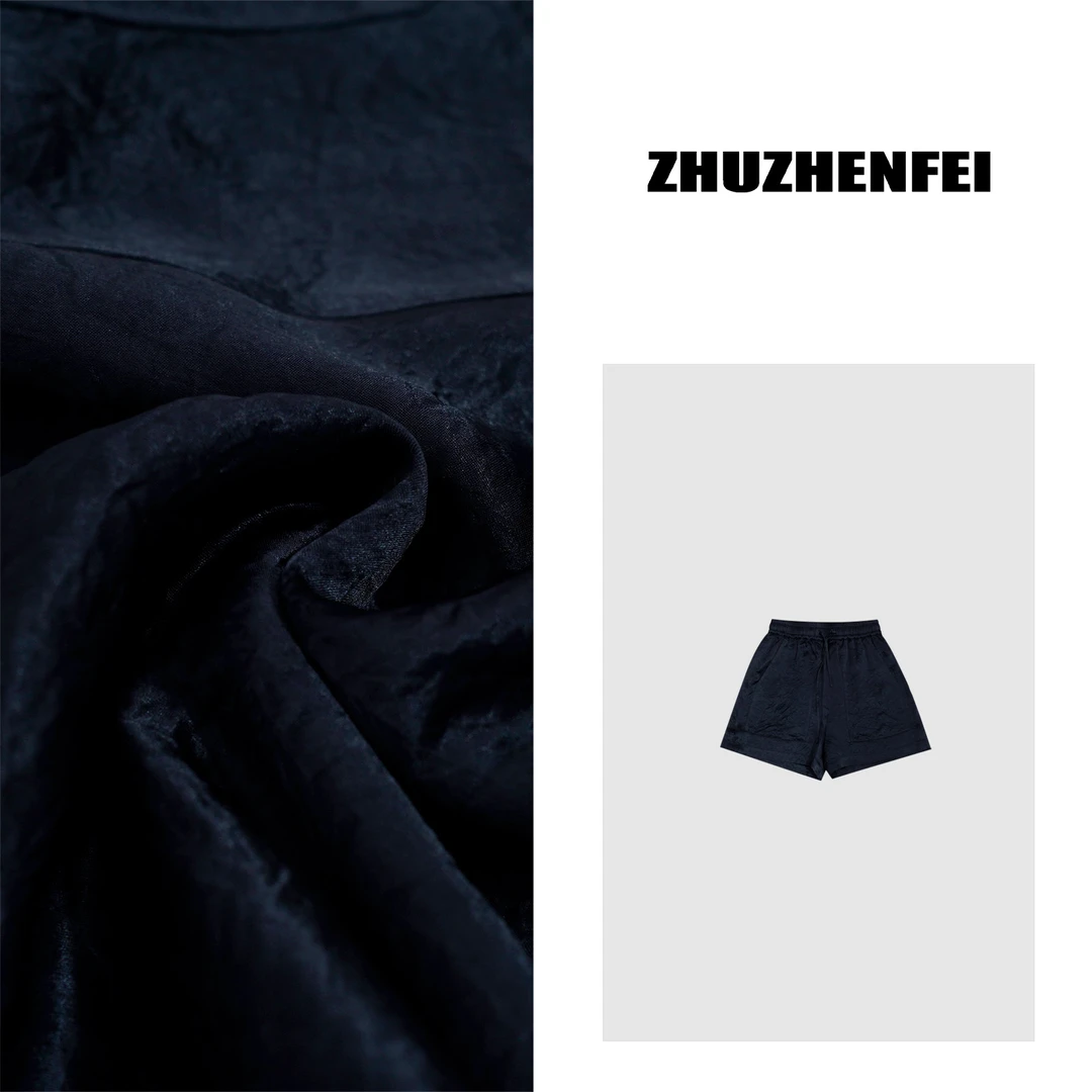 ZHUZHENFEI【满分醋酸】藏青松紧腰百搭显瘦A版宽松短裤Z352242