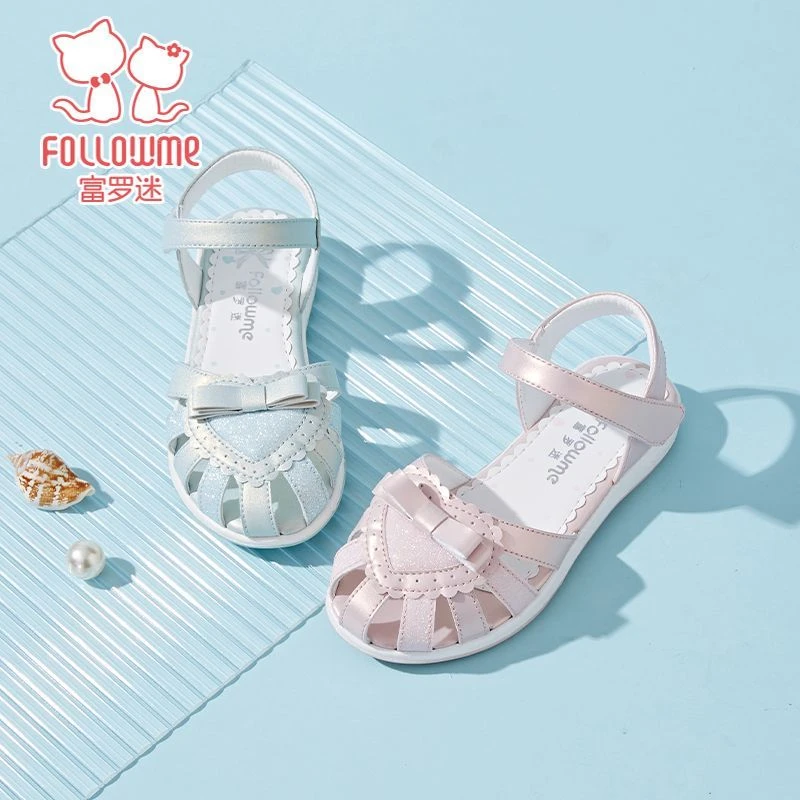 富罗迷透气包头凉鞋夏季新款中大童时尚爱心沙滩公主鞋5B9029