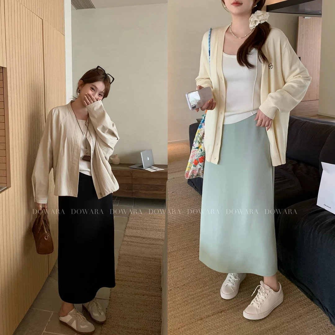 大婉酱微胖定制春季新款简约长款半身裙气质百搭显瘦A字裙子7519D