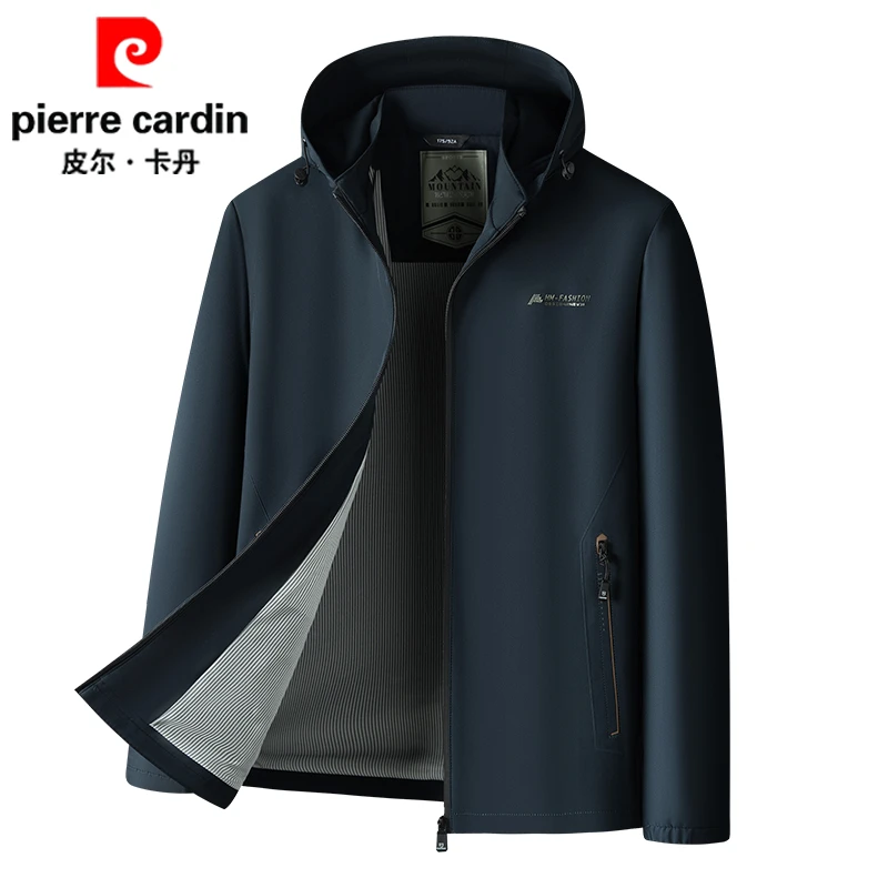 皮尔卡丹中年男士立领连帽春秋季休闲男百搭外套商务夹克