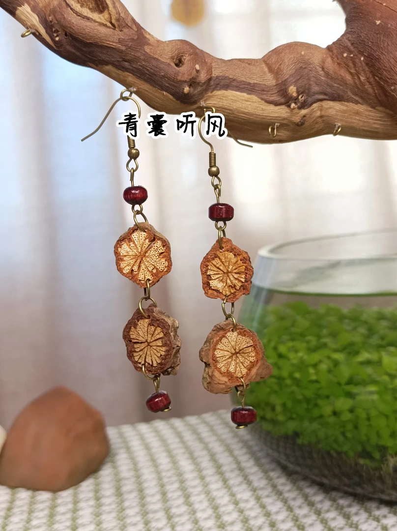 非金属木质耳饰 055青囊听风 中药大藤片耳环