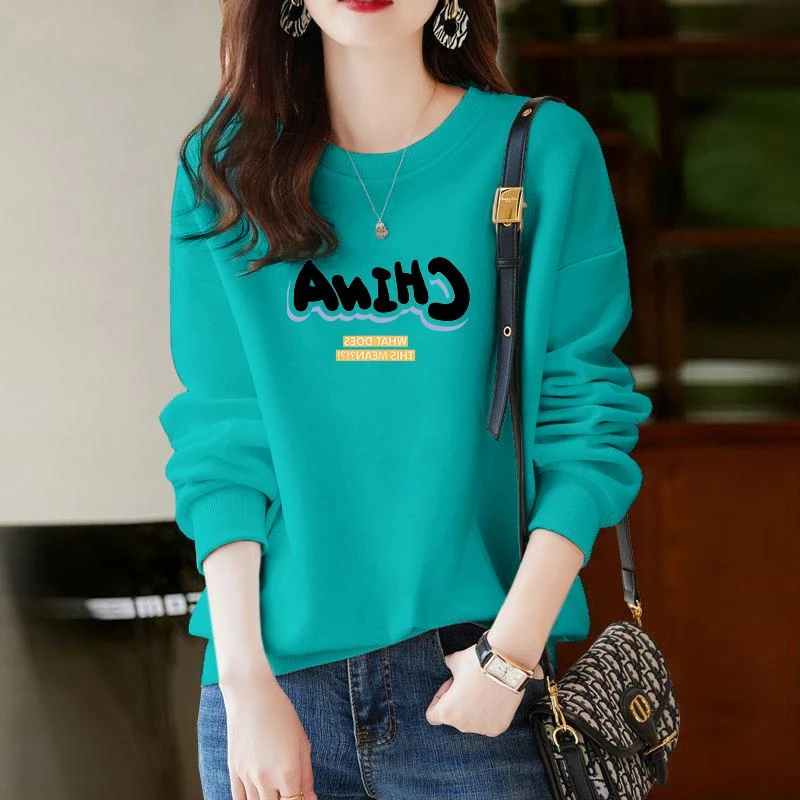 法劳格百搭休闲上衣女秋冬圆领新款宽松卫衣女款长袖胖MM减龄字