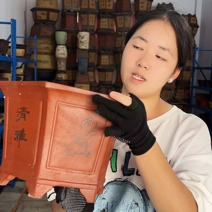 32红清雅六方花盆花盆花盆