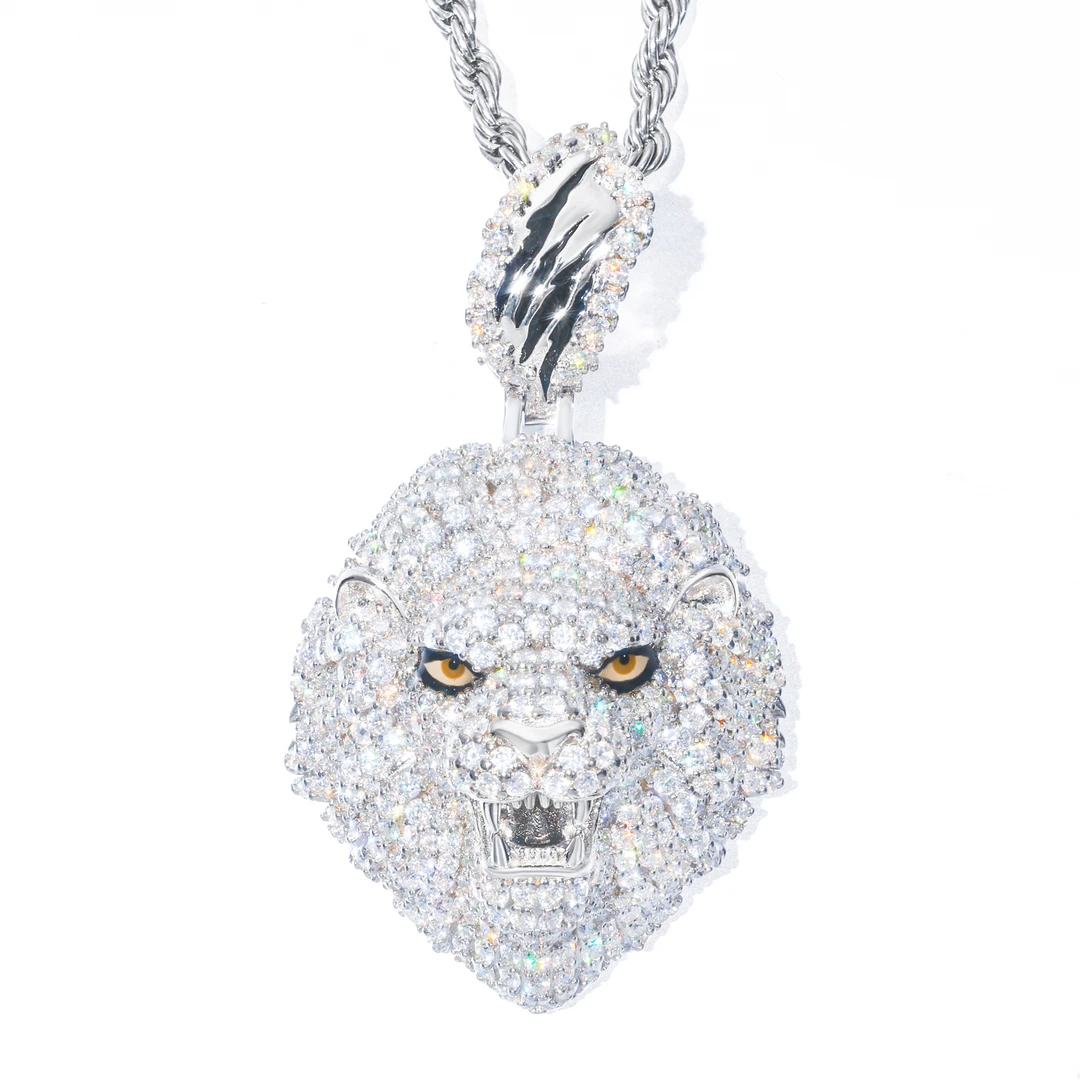 魔匠 吊坠925银莫桑石 狮王吊坠S925银莫桑钻镶嵌高端项链原创