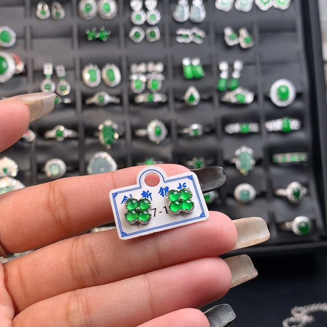 翡翠银S925镶嵌耳饰
