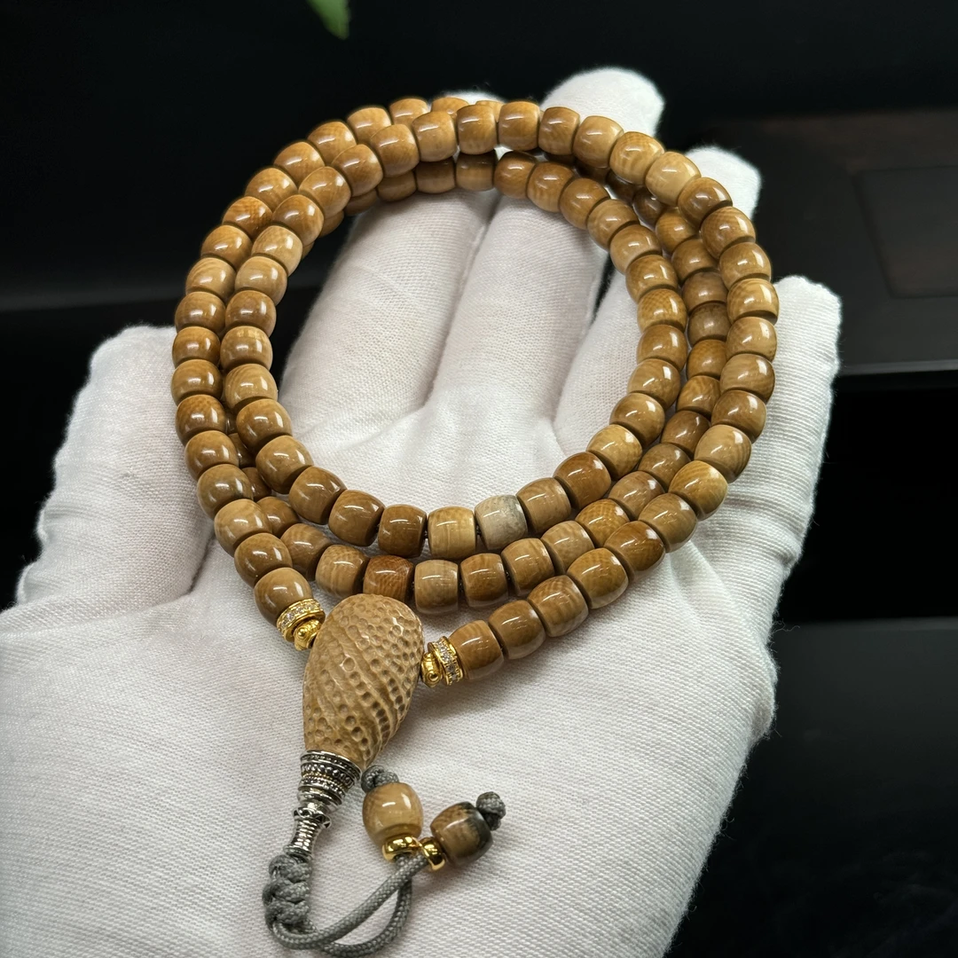 猛犸牙—【天然冰咖满纹路7*6/108颗】念珠