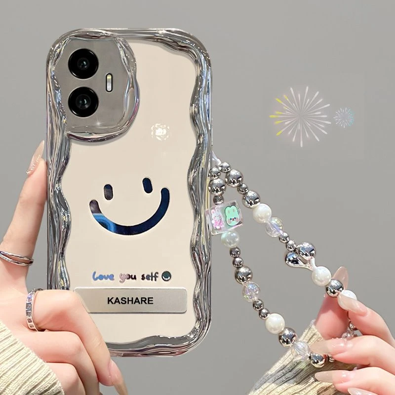 电镀白底笑脸适用荣耀300手机壳女带挂链硅胶honor300pro新款防摔