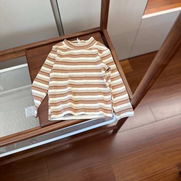 【编号N79】G81539-34-儿童条纹打底衫 杏咖色-GDJY