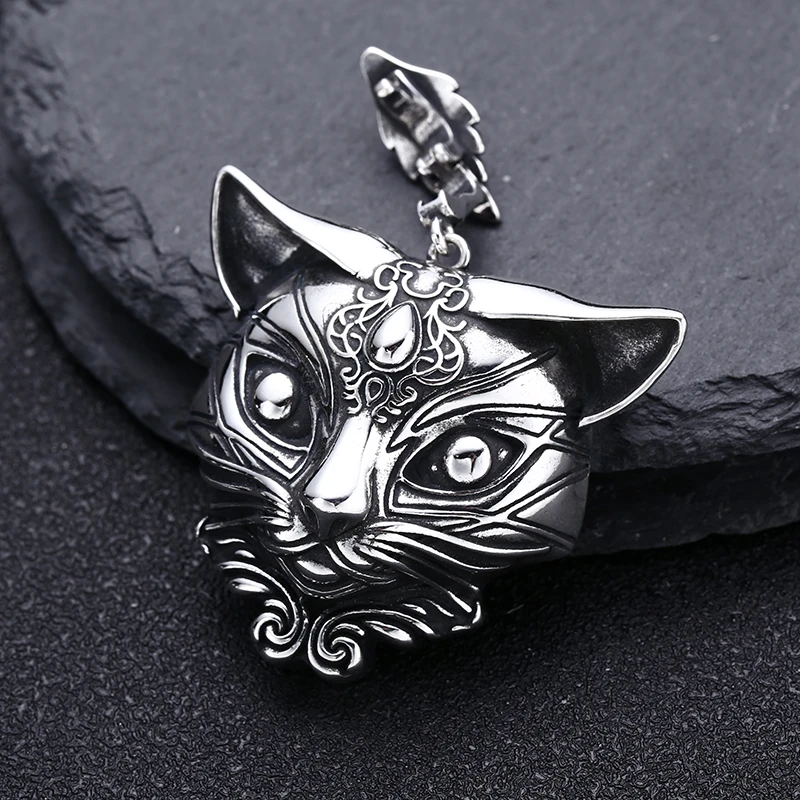 吊坠925银 时尚复古做旧精工猫吊坠