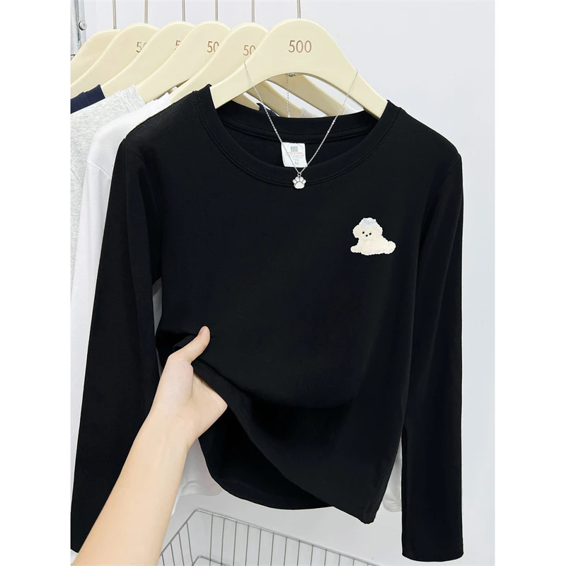 大码女装长袖T恤正肩秋装新款韩版洋气印花ins圆领打底衫上衣潮服