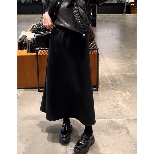 时尚百搭呢料中长款2025秋冬新款休闲纯色亮片半身裙长裙241754#