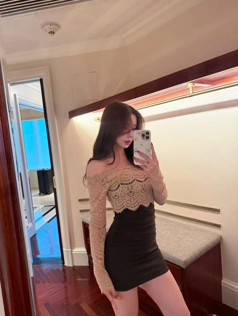 Lovemomo·【钓系美人】一字肩韩女蕾丝连衣裙