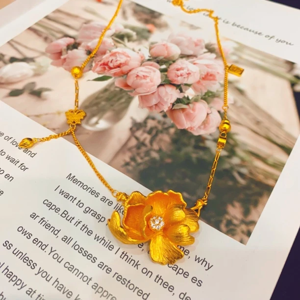 铜合金项链 国色天香牡丹花项链