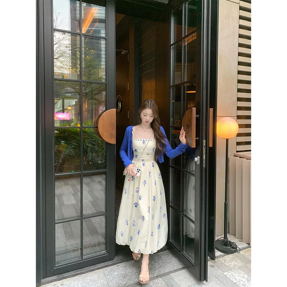 新中式国风裙子【海盐coco】法式吊带连衣裙春夏花苞裙+开衫 设计感