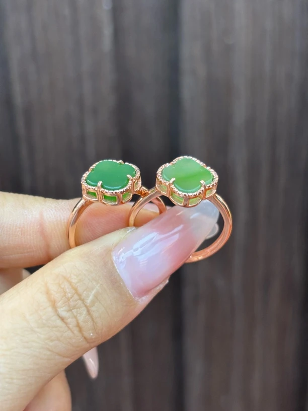 4334 和田玉碧玉s925银镶嵌戒指 多样性发其一