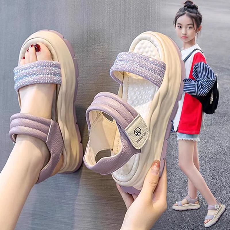 ABC凉鞋女童夏季2025新款儿童露趾公主凉拖时尚防滑运动沙滩鞋