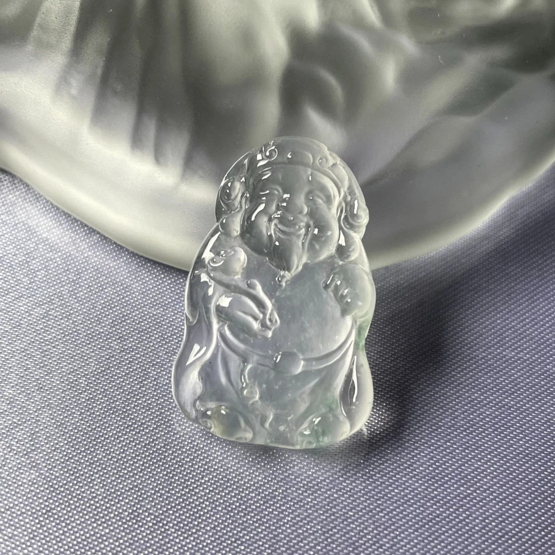 天然a货缅甸翡翠玻璃种财神吊坠