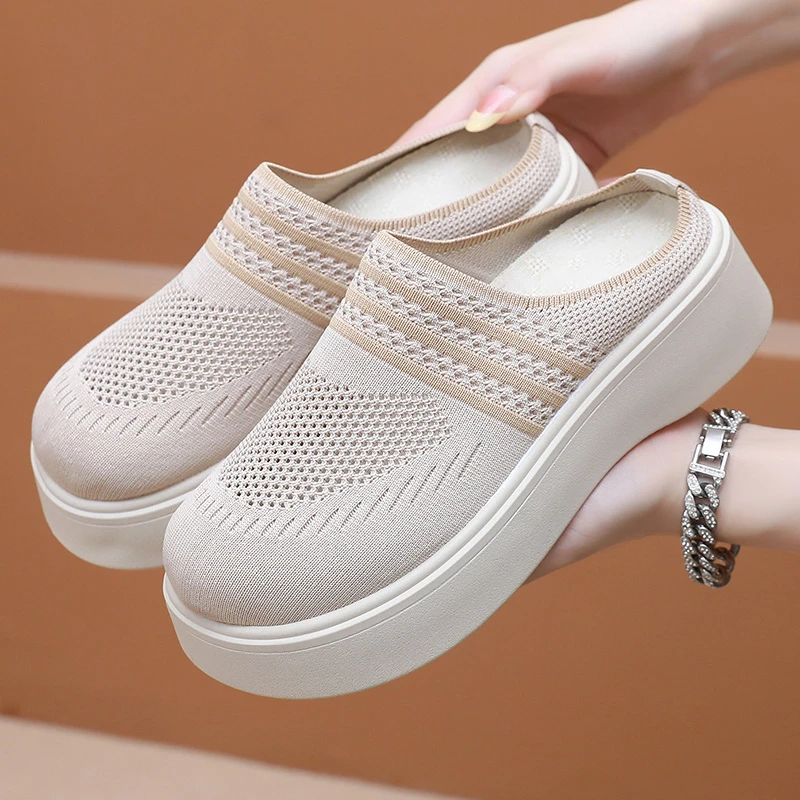 夏季新款老北京布鞋轻便时尚厚底休闲鞋网鞋耐磨透气一脚蹬妈妈鞋