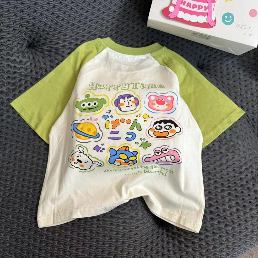 T78男童女童夏季A类棉新款潮童卡通中小大童短袖