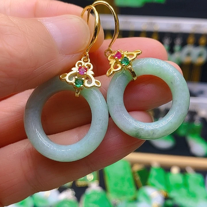 翡翠耳饰银S925镶嵌耳坠