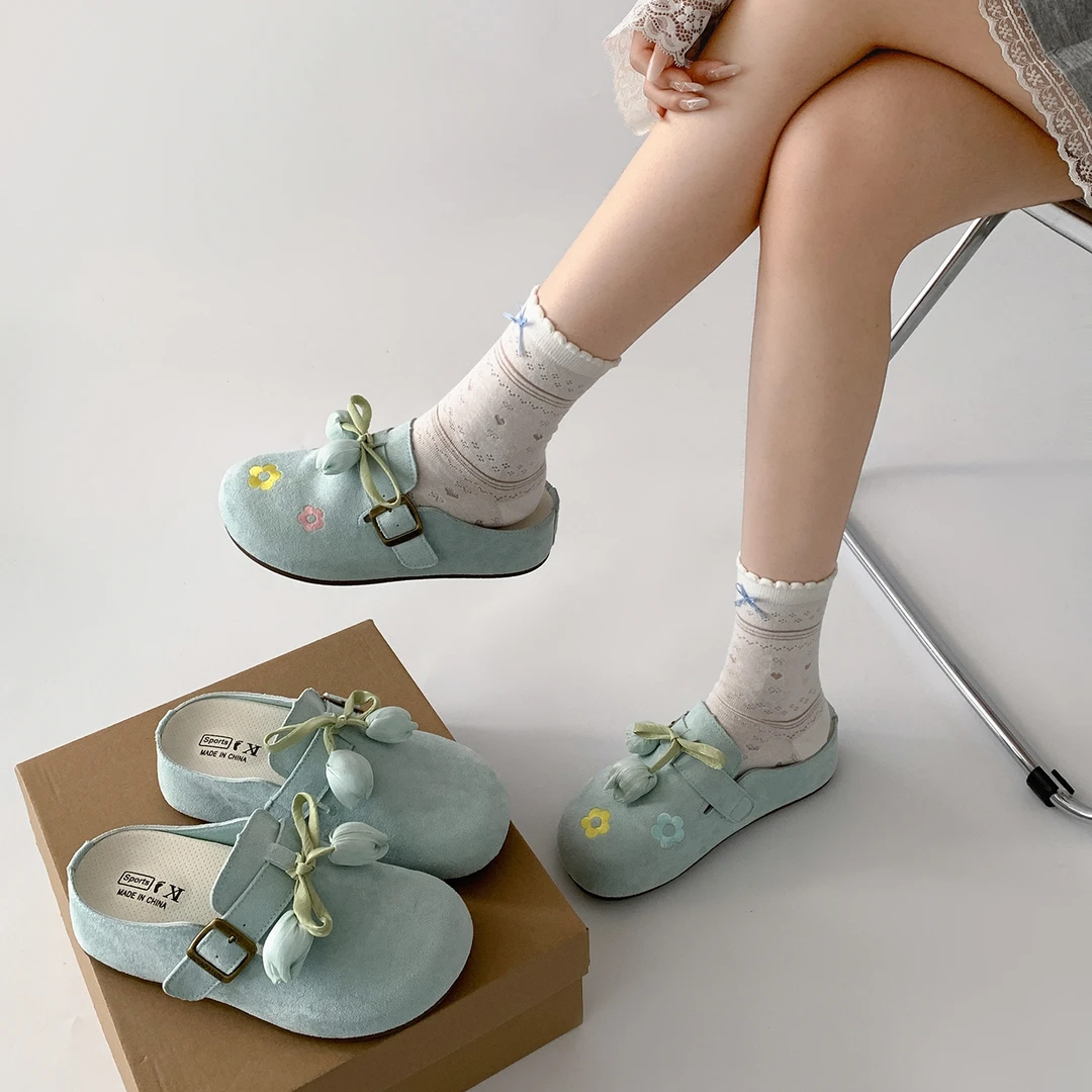 南在南方复古防滑厚底包头拖鞋女夏外穿2025新款增高半拖勃肯鞋子