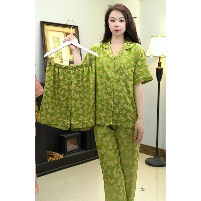 夏季女士短袖冰丝睡衣高端冰雪丝套装