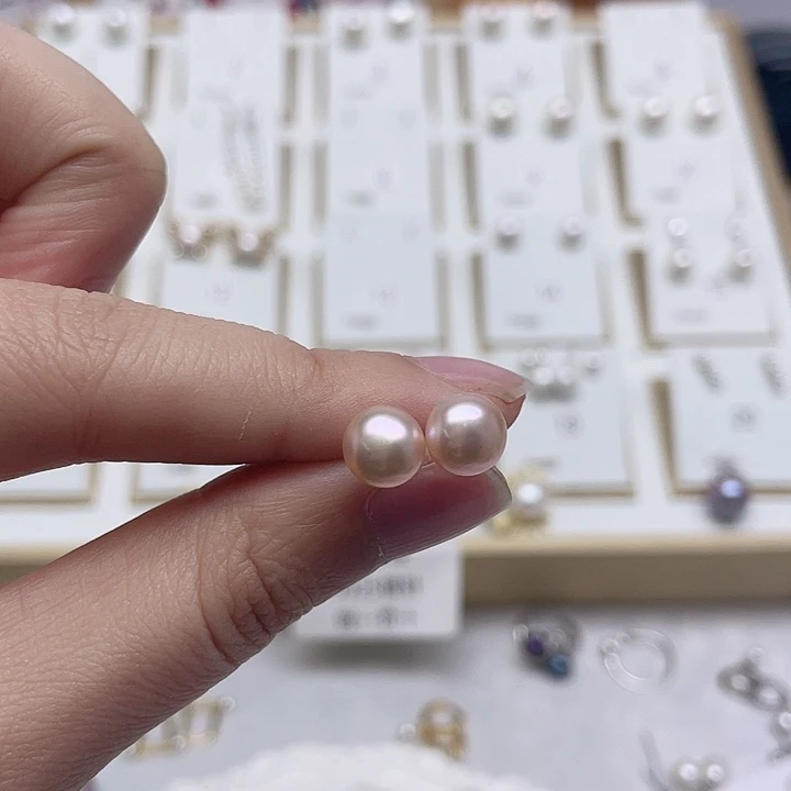 淡水珍珠耳饰银S925镶嵌北****接