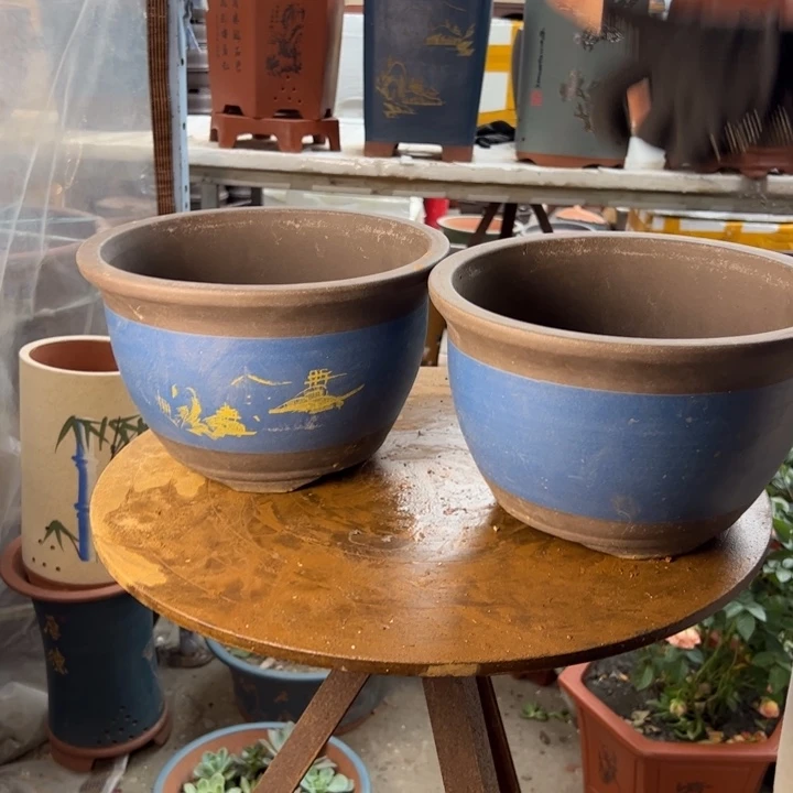 宜兴紫砂花盆花盆25+25蓝色