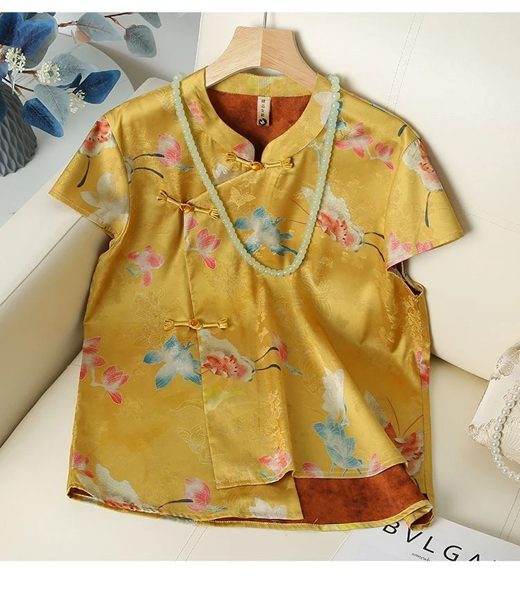 25年新款夏装短袖丝缎t恤女小衫显瘦衬衫少妇宽松女士洋气上衣