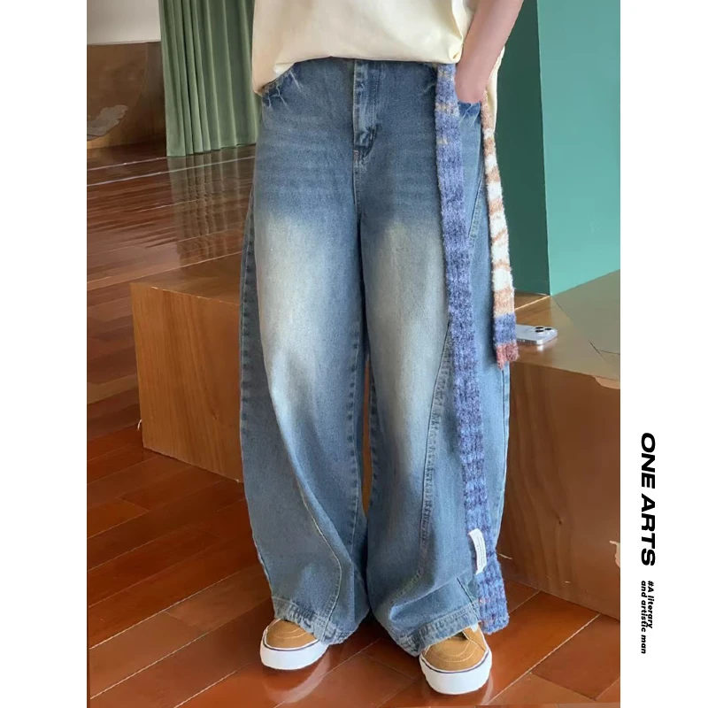 【ONEARTS牛仔裤】春秋款美式复古做旧水洗oversize慵懒宽松牛仔裤