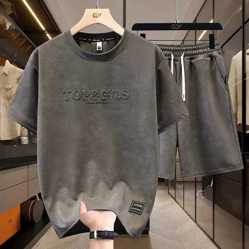 【冰丝 套装】高档米兰格钢印休闲时尚舒适亲肤短袖短裤两件套251