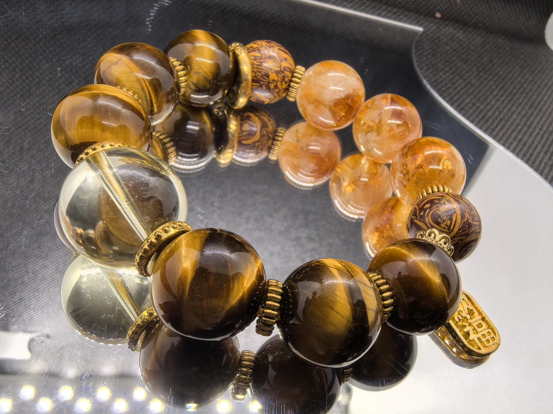 水晶手链 【土系】国学文化柠檬晶虎眼石黄塔晶手串轻奢手饰