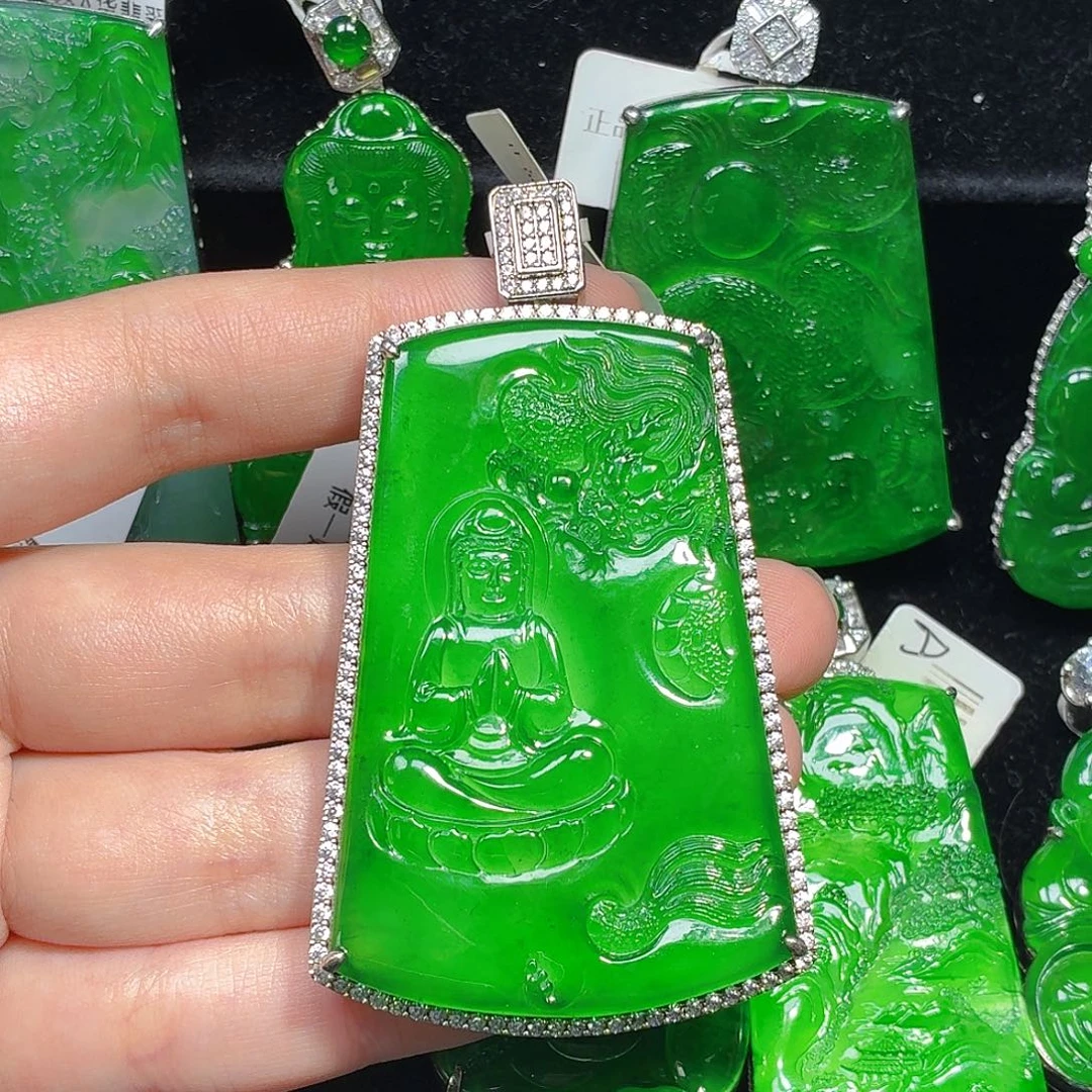 翡翠银S925镶嵌颈饰天然A货翡翠