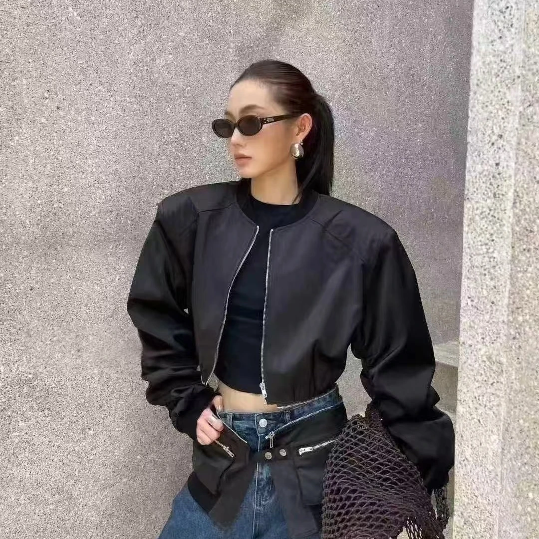 秋季休闲短外套百搭气质堆堆袖女