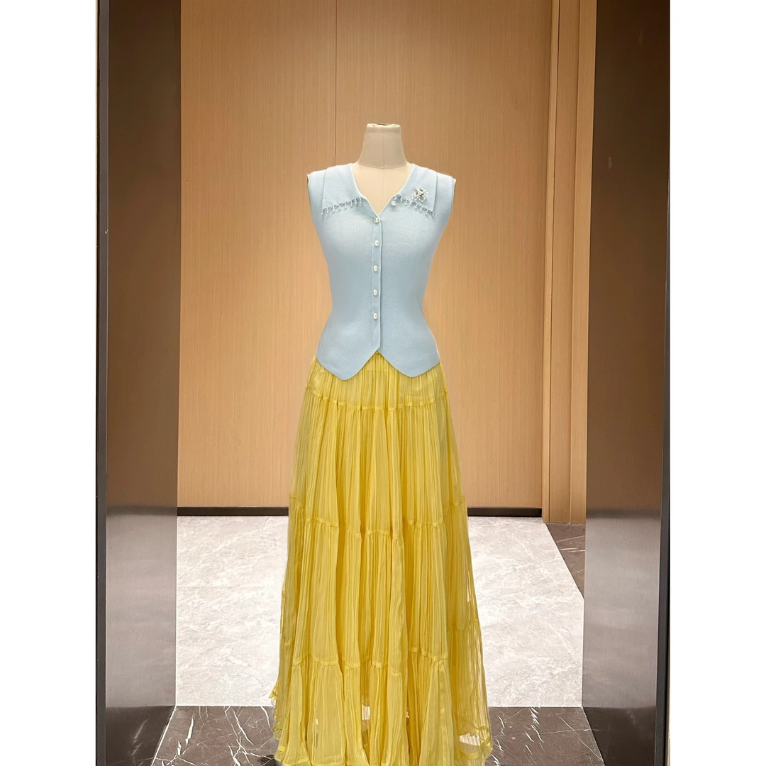 【雅乔定制】气质甜心 可甜可盐雪纺压褶长款半身裙DYLL-25056769