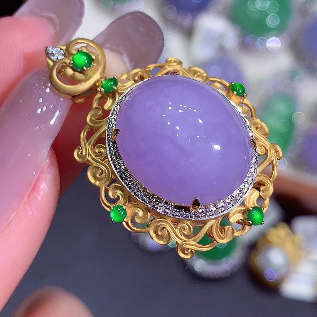 翡翠18K金镶嵌吊坠(不含链)