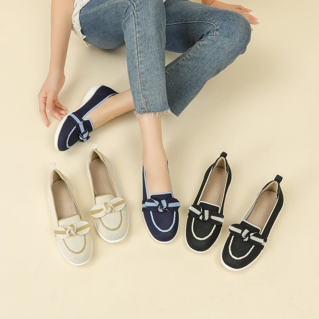 王妃新款春秋透气休闲平底布鞋蝴蝶结时尚百搭懒人浅口圆头乐福鞋