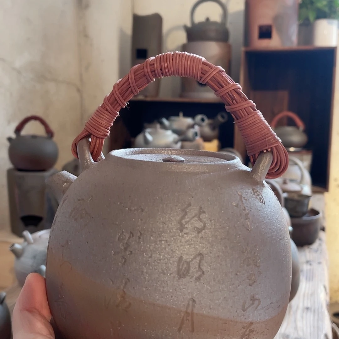 独*柴烧藤编提梁壶1.2升容量