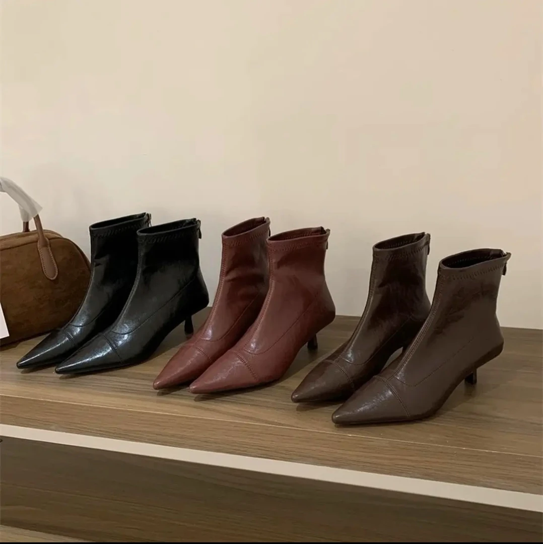 阔腿裤必备鞋靴子女款爆款2025新款3cm高跟鞋百搭通勤轻奢时装靴