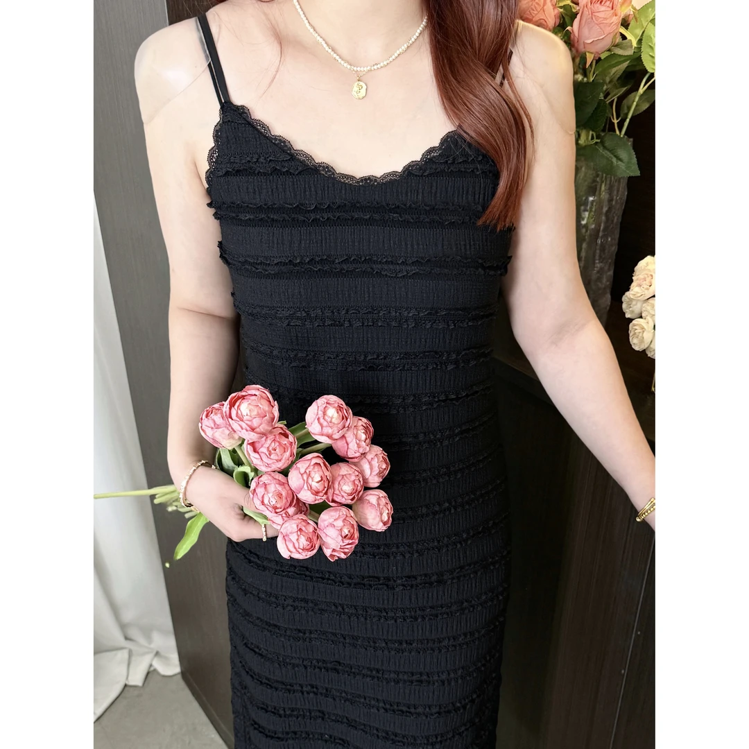 楠序迪迪大码女装2025秋季新款法式气质显瘦蕾丝吊带连衣裙DD9102