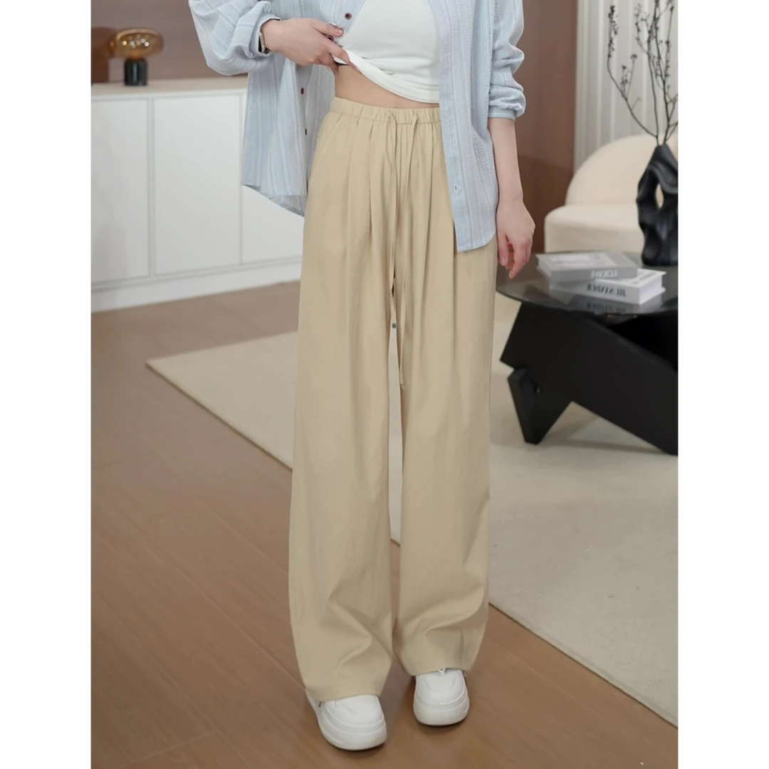 【现货+运费险】水洗棉新款高腰垂感裤显瘦百搭韩版薄款拖地裤夏季