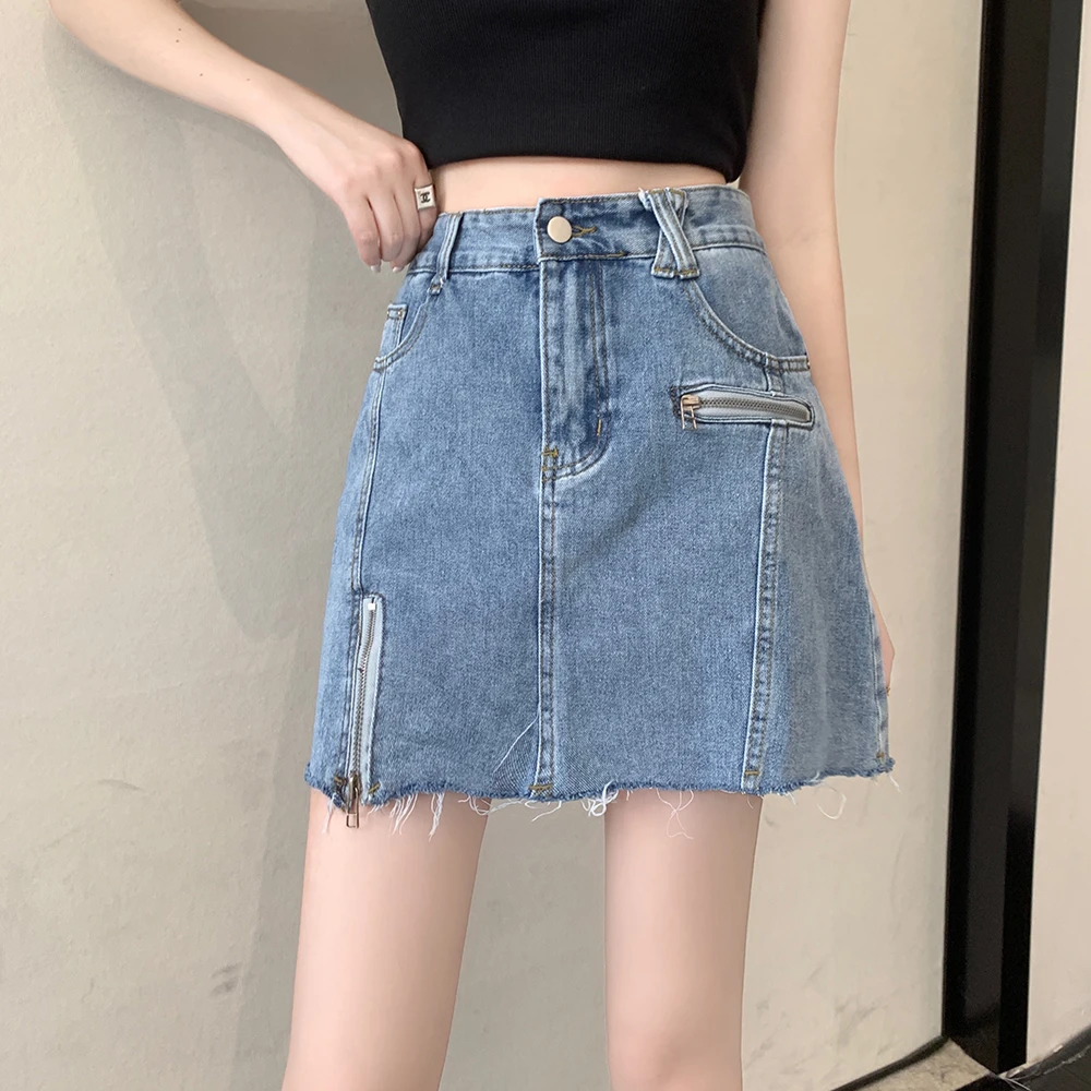 夏装新款胖妹妹牛仔短裙胖mm拉链不规则半身裙 1663