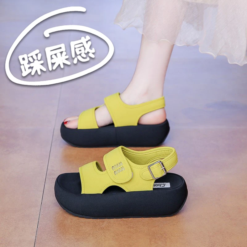 法式小高跟凉鞋踩屎感软底休闲凉鞋女2025夏季厚底增高不累脚34码