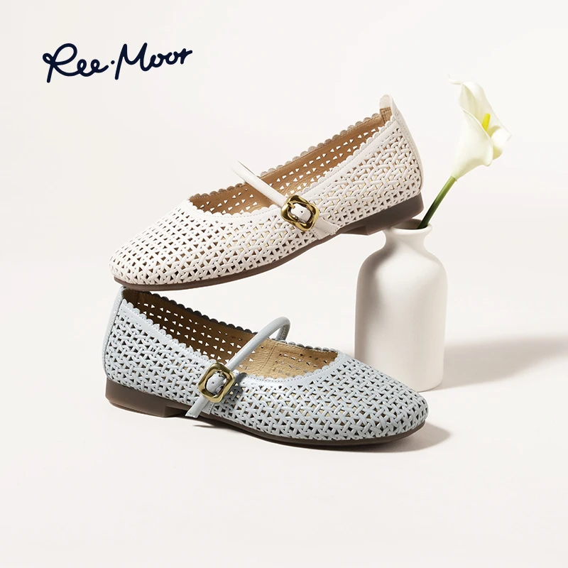 REEMOOR睿慕2025春夏舒适羊皮低跟一字带气质镂空玛丽珍鞋R2V512